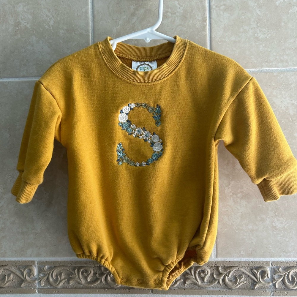 Blanks Boutique S Floral Monogrammed Sweater Bubble Golden Yellow